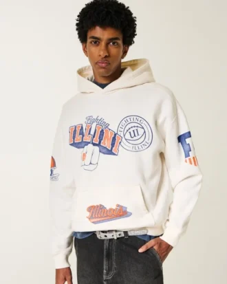 Kastenförmiger Hoodie mit Fighting Illini-Grafik der University of Illinois