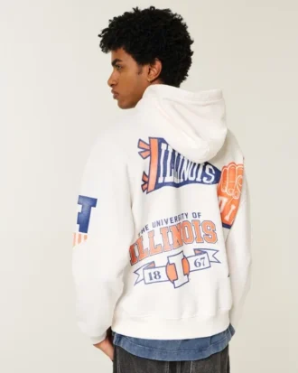 Kastenförmiger Hoodie mit Fighting Illini-Grafik der University of Illinois