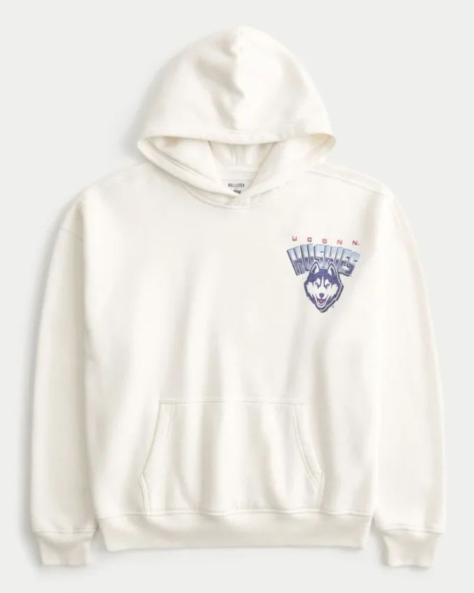 Kastenförmiger Hoodie mit Grafik der University of Connecticut Huskies