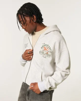 Kastenförmiger Hoodie mit Reißverschluss und Grafik der University of Miami Hurricanes