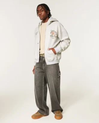 Kastenförmiger Hoodie mit Reißverschluss und Grafik der University of Miami Hurricanes