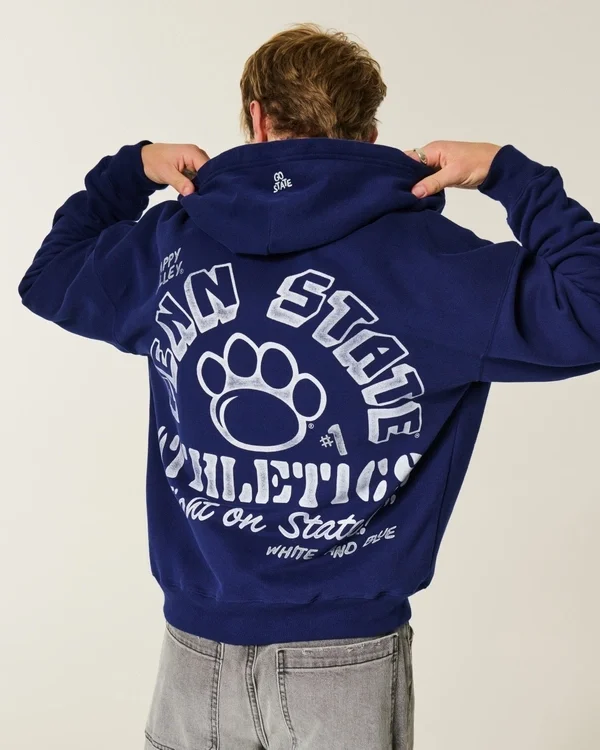 Kastenförmiger Zip-Up-Hoodie mit Penn State University Nittany Lions-Grafik Kastenförmiger Zip-Up-Hoodie mit Penn State University Nittany Lions-Grafik