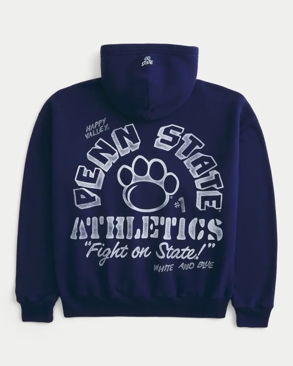 Kastenförmiger Zip-Up-Hoodie mit Penn State University Nittany Lions-Grafik Kastenförmiger Zip-Up-Hoodie mit Penn State University Nittany Lions-Grafik