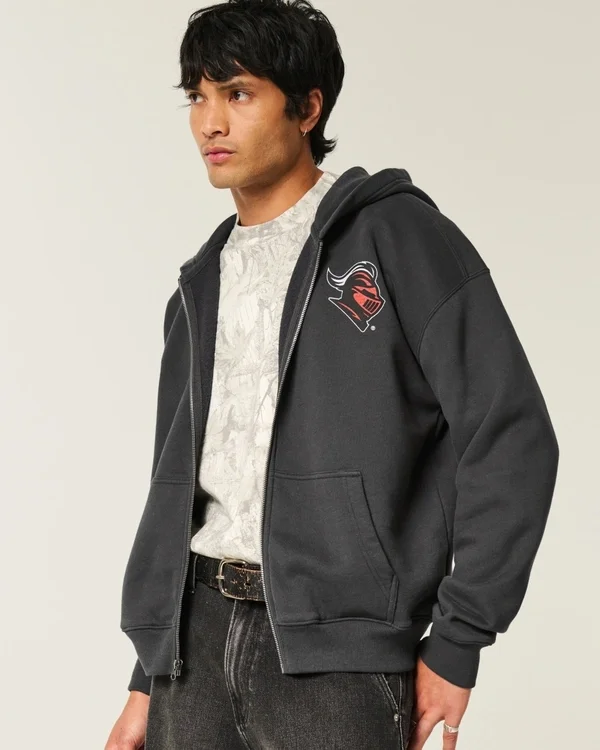 Kastenförmiger Zip-Up-Hoodie mit Rutgers University-Grafik Kastenförmiger Zip-Up-Hoodie mit Rutgers University-Grafik