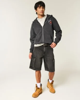 Kastenförmiger Zip-Up-Hoodie mit Rutgers University-Grafik