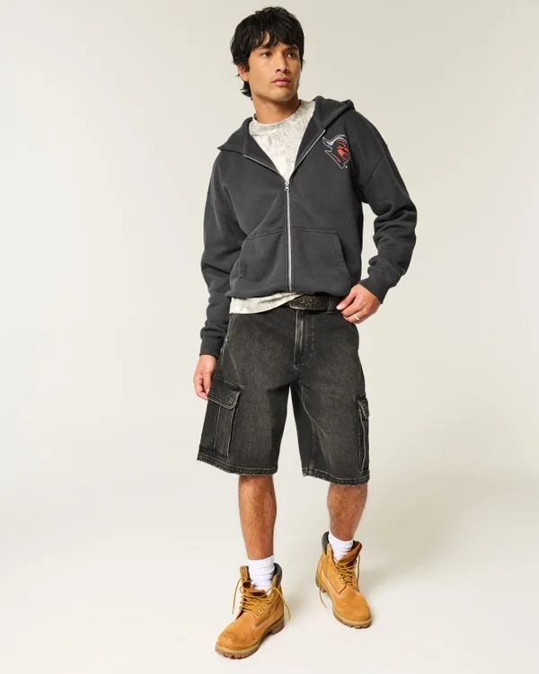 Kastenförmiger Zip-Up-Hoodie mit Rutgers University-Grafik Kastenförmiger Zip-Up-Hoodie mit Rutgers University-Grafik