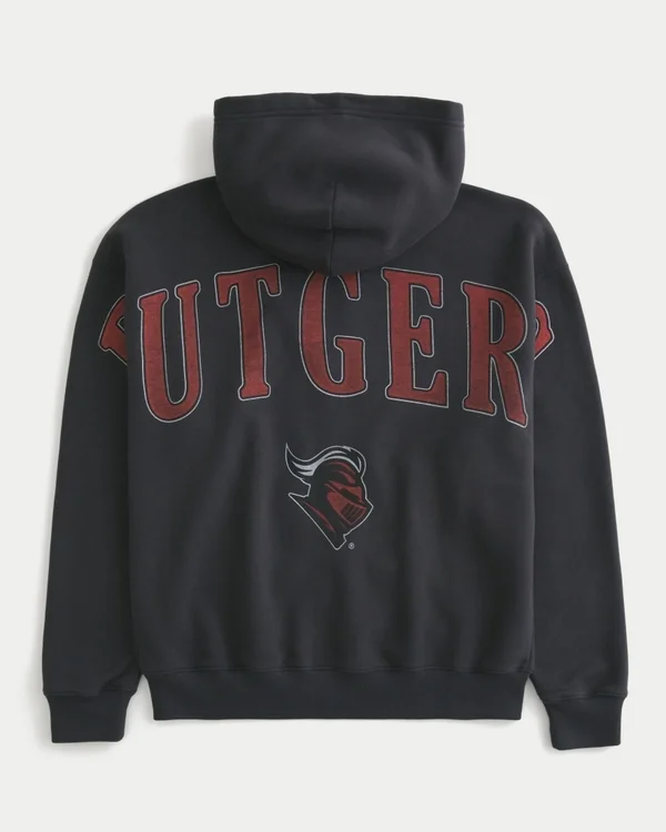 Kastenförmiger Zip-Up-Hoodie mit Rutgers University-Grafik Kastenförmiger Zip-Up-Hoodie mit Rutgers University-Grafik