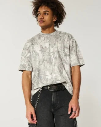Kastenförmiges, schweres Crop-T-Shirt mit Camouflage-Print