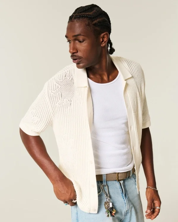 Kastig geschnittenes Kurzarm-Pulloverhemd Kastig geschnittenes Kurzarm-Pulloverhemd