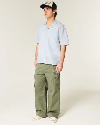 Kastig geschnittenes Kurzarmhemd aus Leinenmischung