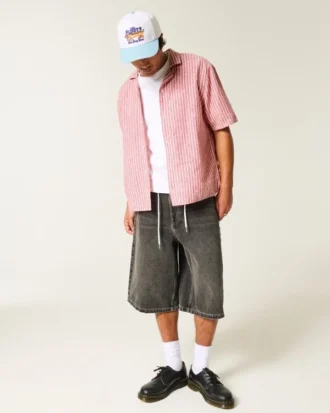 Kastig geschnittenes Kurzarmhemd aus Leinenmischung