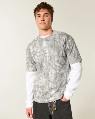 Kastig geschnittenes, schweres Camouflage-T-Shirt