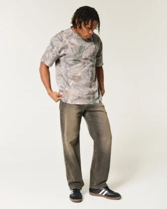 Kastig geschnittenes, schweres Camouflage-T-Shirt