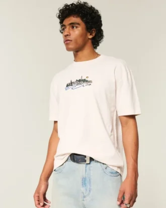 Kastig geschnittenes, schweres Kroatien-Grafik-T-Shirt