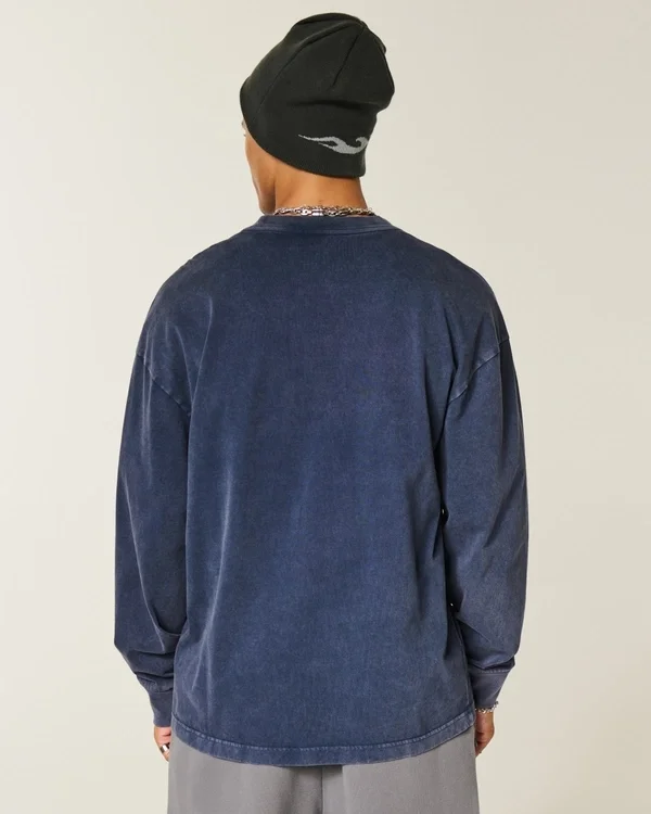 Kastig geschnittenes, schweres Langarm-T-Shirt mit New York State-Grafik Kastig geschnittenes, schweres Langarm-T-Shirt mit New York State-Grafik