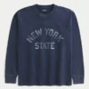 Kastig geschnittenes, schweres Langarm-T-Shirt mit New York State-Grafik Kastig geschnittenes, schweres Langarm-T-Shirt mit New York State-Grafik