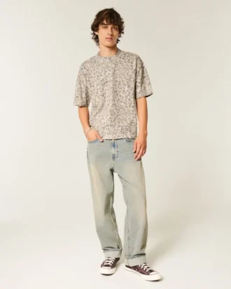 Kastig geschnittenes, schweres T-Shirt mit Leopardenmuster