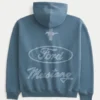 Kastiger Hoodie mit Reißverschluss und Ford Mustang-Grafik Kastiger Hoodie mit Reißverschluss und Ford Mustang-Grafik