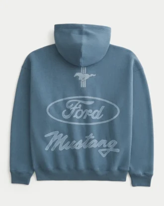 Kastiger Hoodie mit Reißverschluss und Ford Mustang-Grafik Kastiger Hoodie mit Reißverschluss und Ford Mustang-Grafik
