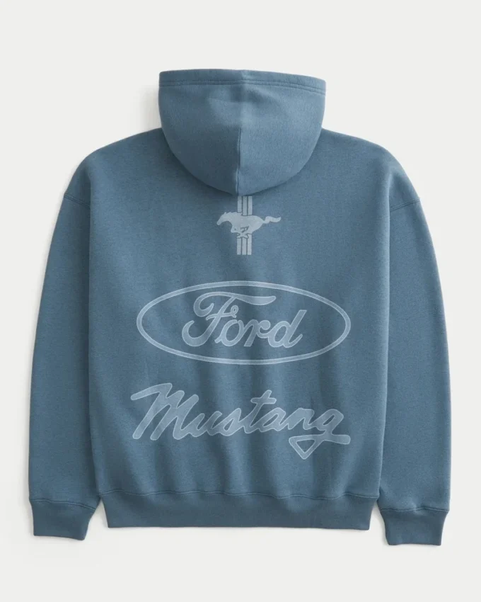 Kastiger Hoodie mit Reißverschluss und Ford Mustang-Grafik Kastiger Hoodie mit Reißverschluss und Ford Mustang-Grafik