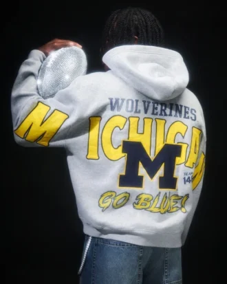 Kastiger Hoodie mit Reißverschluss und Grafik der University of Michigan Wolverines