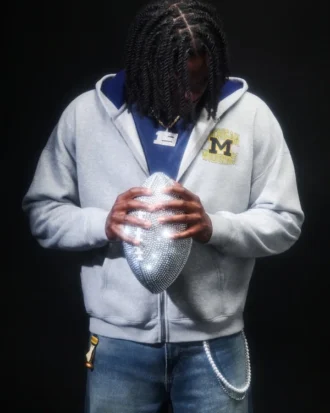 Kastiger Hoodie mit Reißverschluss und Grafik der University of Michigan Wolverines