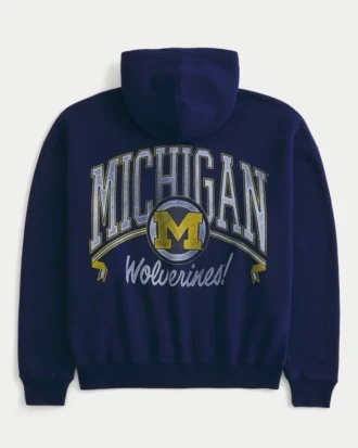 Kastiger Hoodie mit Reißverschluss und Grafik der University of Michigan Wolverines