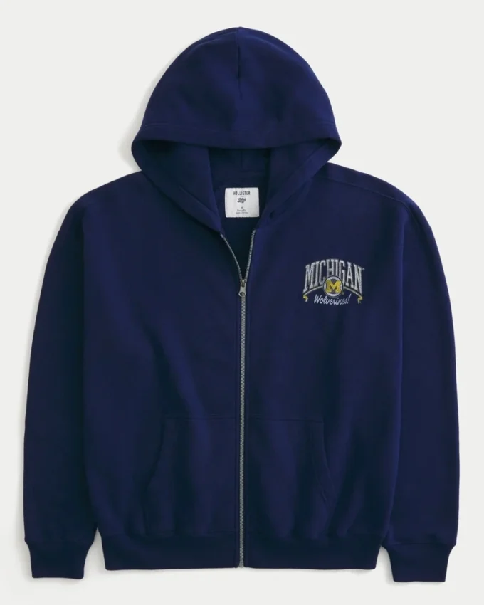 Kastiger Hoodie mit Reißverschluss und Grafik der University of Michigan Wolverines