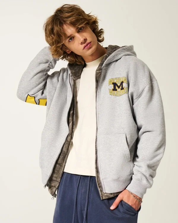 Kastiger Hoodie mit Reißverschluss und Grafik der University of Michigan Wolverines Kastiger Hoodie mit Reißverschluss und Grafik der University of Michigan Wolverines