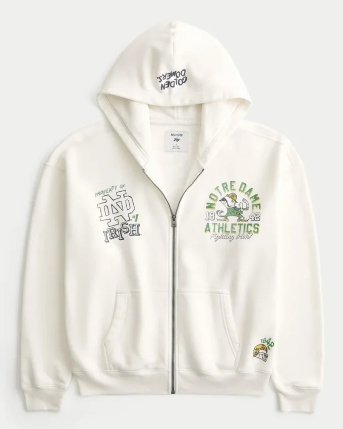 Kastiger Hoodie mit Reißverschluss und Grafik der University of Notre Dame Fighting Irish