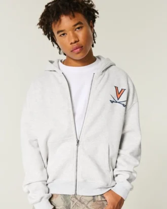 Kastiger Hoodie mit Reißverschluss und Grafik der University of Virginia