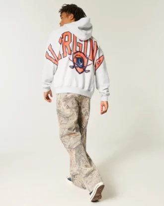 Kastiger Hoodie mit Reißverschluss und Grafik der University of Virginia