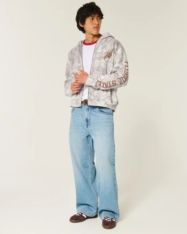 Kastiger Zip-Up-Hoodie mit Florida State University-Grafik und Camouflage-Muster Kastiger Zip-Up-Hoodie mit Florida State University-Grafik und Camouflage-Muster