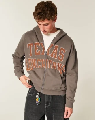 Kastiger Zip-Up-Hoodie mit Longhorns-Grafik der University of Texas at Austin