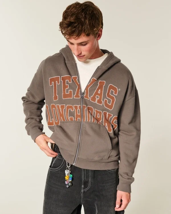 Kastiger Zip-Up-Hoodie mit Longhorns-Grafik der University of Texas at Austin Kastiger Zip-Up-Hoodie mit Longhorns-Grafik der University of Texas at Austin