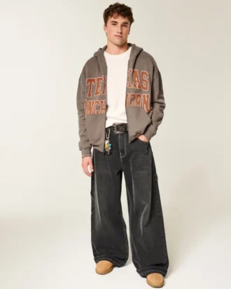 Kastiger Zip-Up-Hoodie mit Longhorns-Grafik der University of Texas at Austin