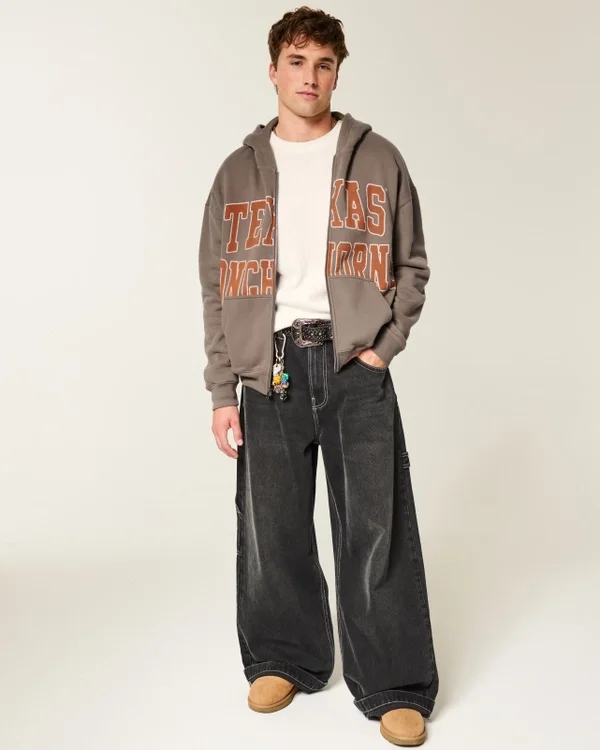 Kastiger Zip-Up-Hoodie mit Longhorns-Grafik der University of Texas at Austin Kastiger Zip-Up-Hoodie mit Longhorns-Grafik der University of Texas at Austin