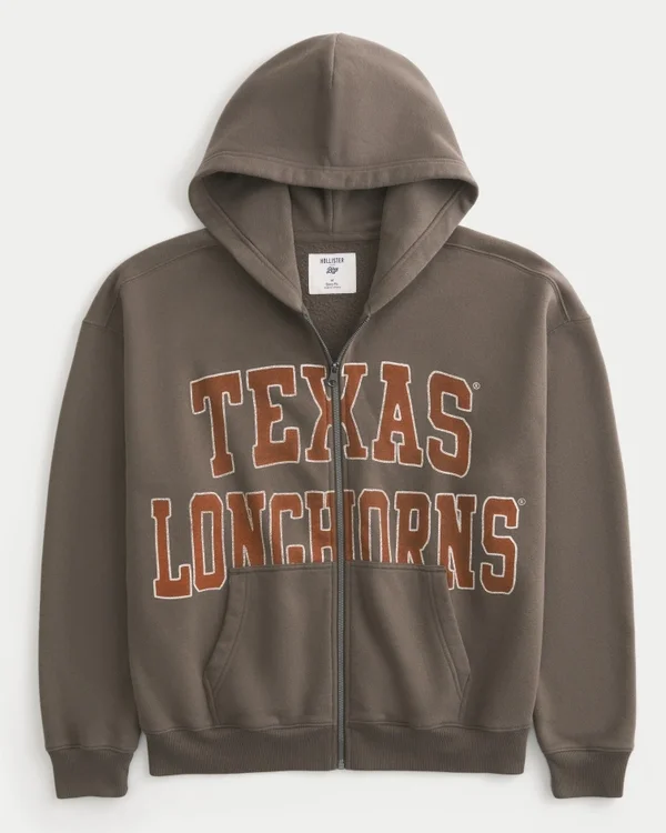 Kastiger Zip-Up-Hoodie mit Longhorns-Grafik der University of Texas at Austin Kastiger Zip-Up-Hoodie mit Longhorns-Grafik der University of Texas at Austin