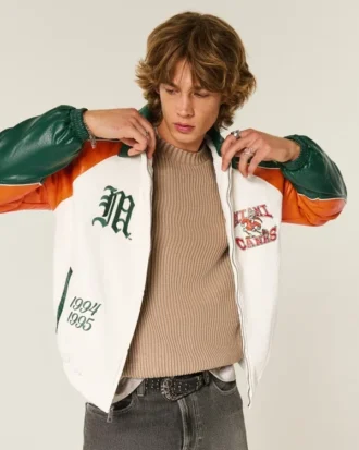 Kunstlederjacke mit Grafik der University of Miami Hurricanes