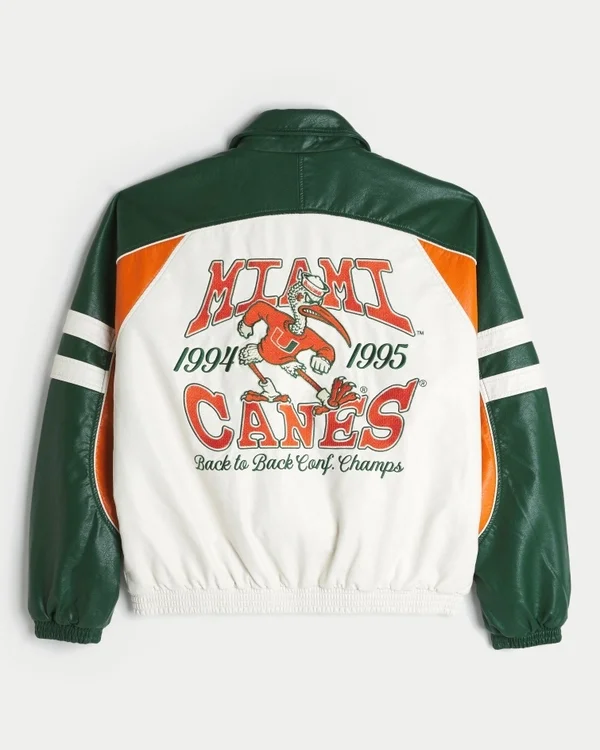 Kunstlederjacke mit Grafik der University of Miami Hurricanes Kunstlederjacke mit Grafik der University of Miami Hurricanes