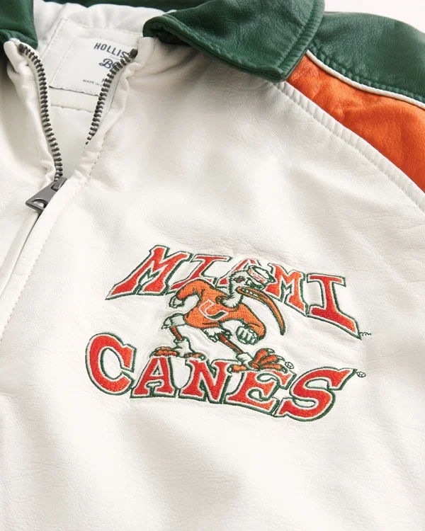 Kunstlederjacke mit Grafik der University of Miami Hurricanes Kunstlederjacke mit Grafik der University of Miami Hurricanes