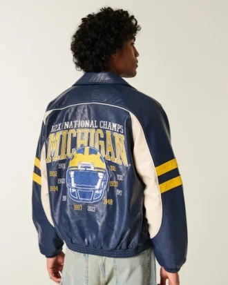 Kunstlederjacke mit Grafik der University of Michigan Wolverines
