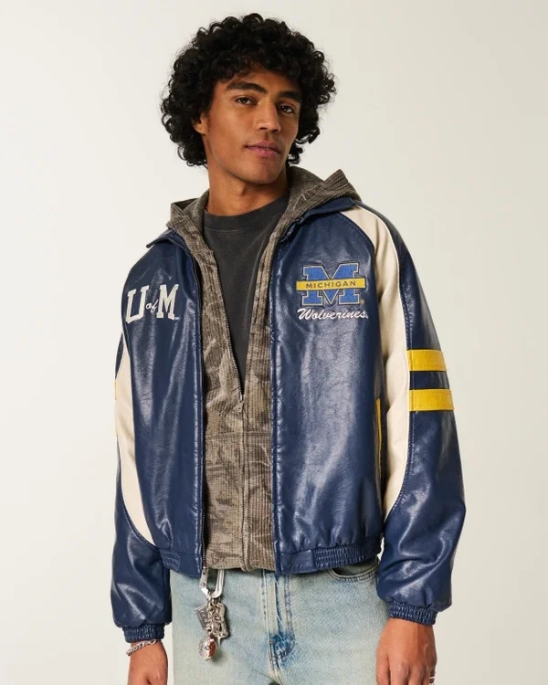 Kunstlederjacke mit Grafik der University of Michigan Wolverines Kunstlederjacke mit Grafik der University of Michigan Wolverines