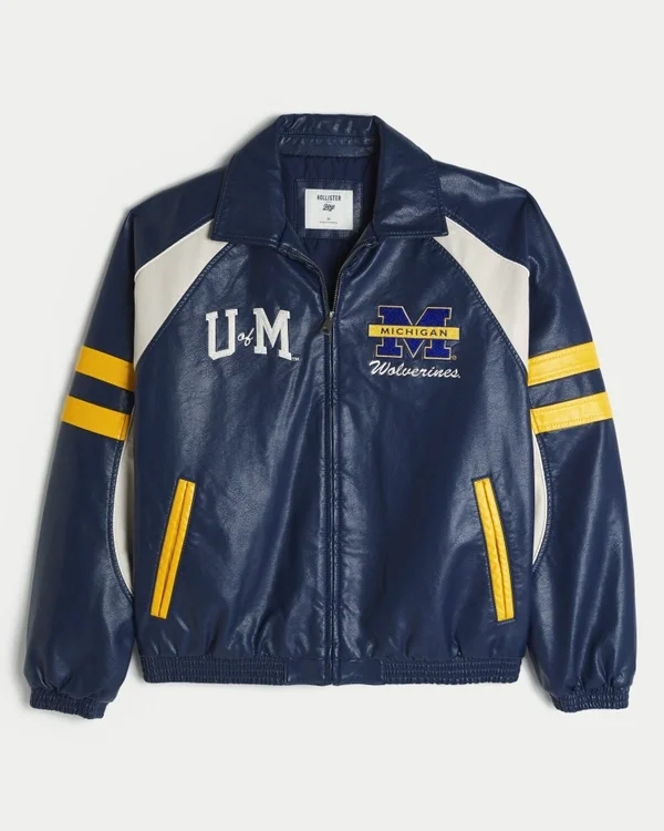 Kunstlederjacke mit Grafik der University of Michigan Wolverines Kunstlederjacke mit Grafik der University of Michigan Wolverines