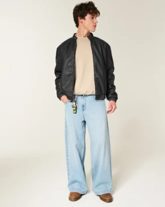 Kunstlederjacke mit Hollywood-Grafik Kunstlederjacke mit Hollywood-Grafik