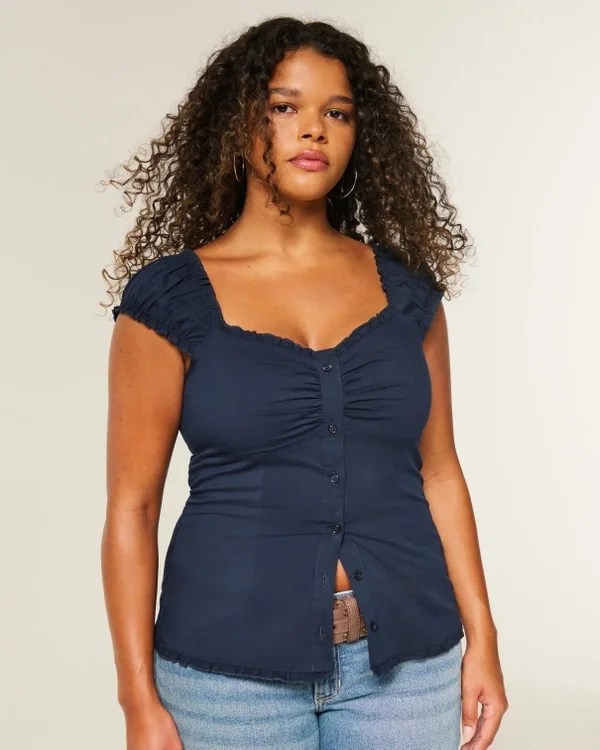 Kurzärmeliges Stretch-Popeline-Oberteil Kurzärmeliges Stretch-Popeline-Oberteil