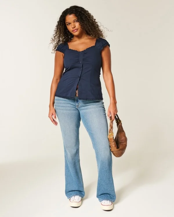 Kurzärmeliges Stretch-Popeline-Oberteil Kurzärmeliges Stretch-Popeline-Oberteil