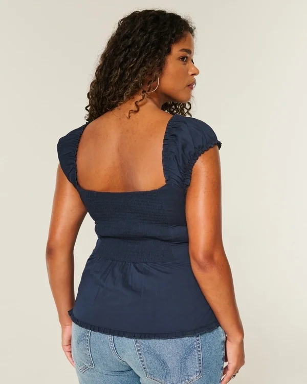 Kurzärmeliges Stretch-Popeline-Oberteil Kurzärmeliges Stretch-Popeline-Oberteil