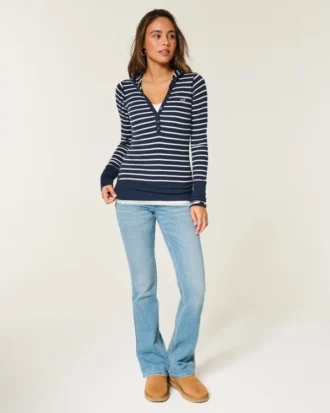 Langärmeliges Henley-Shirt mit Kapuze