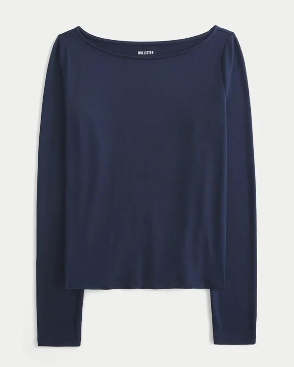 Langärmeliges Oberteil aus nahtlosem Stoff mit U-Ausschnitt Langärmeliges Oberteil aus nahtlosem Stoff mit U-Ausschnitt